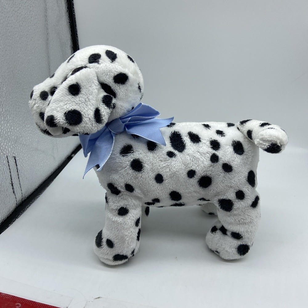 Unbranded Dalmatian Puppy Dog Plush Stuffed Animal White Black Spots Blue Ribbon